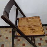 Set of 4 vintage 1970s folding chairs in wood and caning
