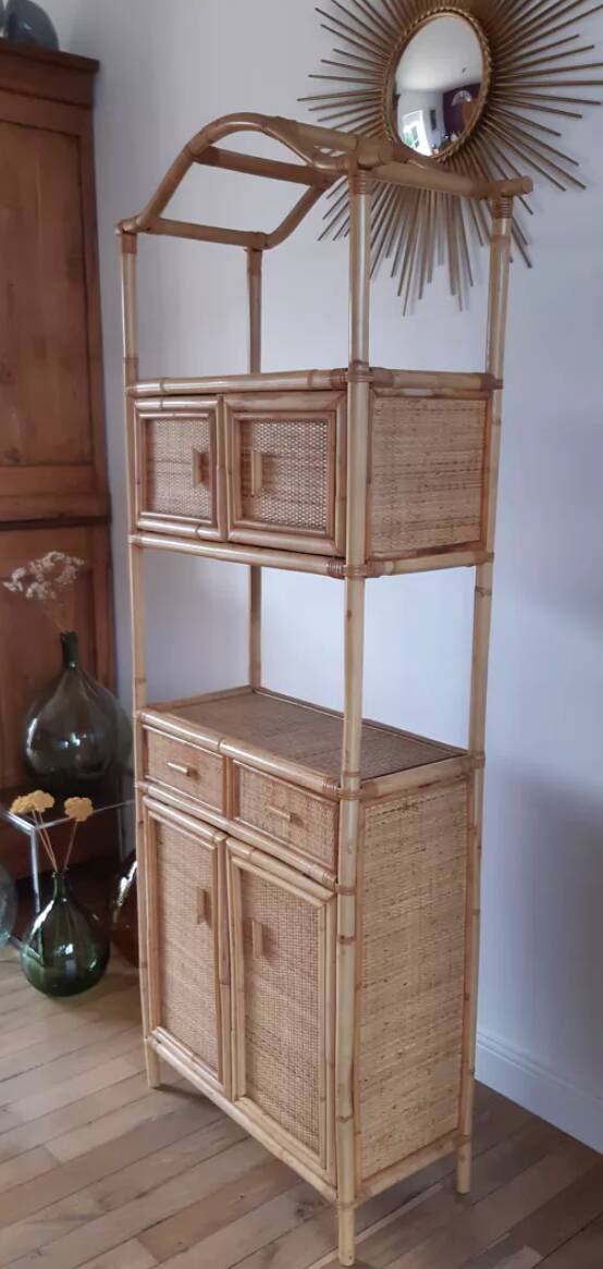 Rattan stand shelf and canning 50s