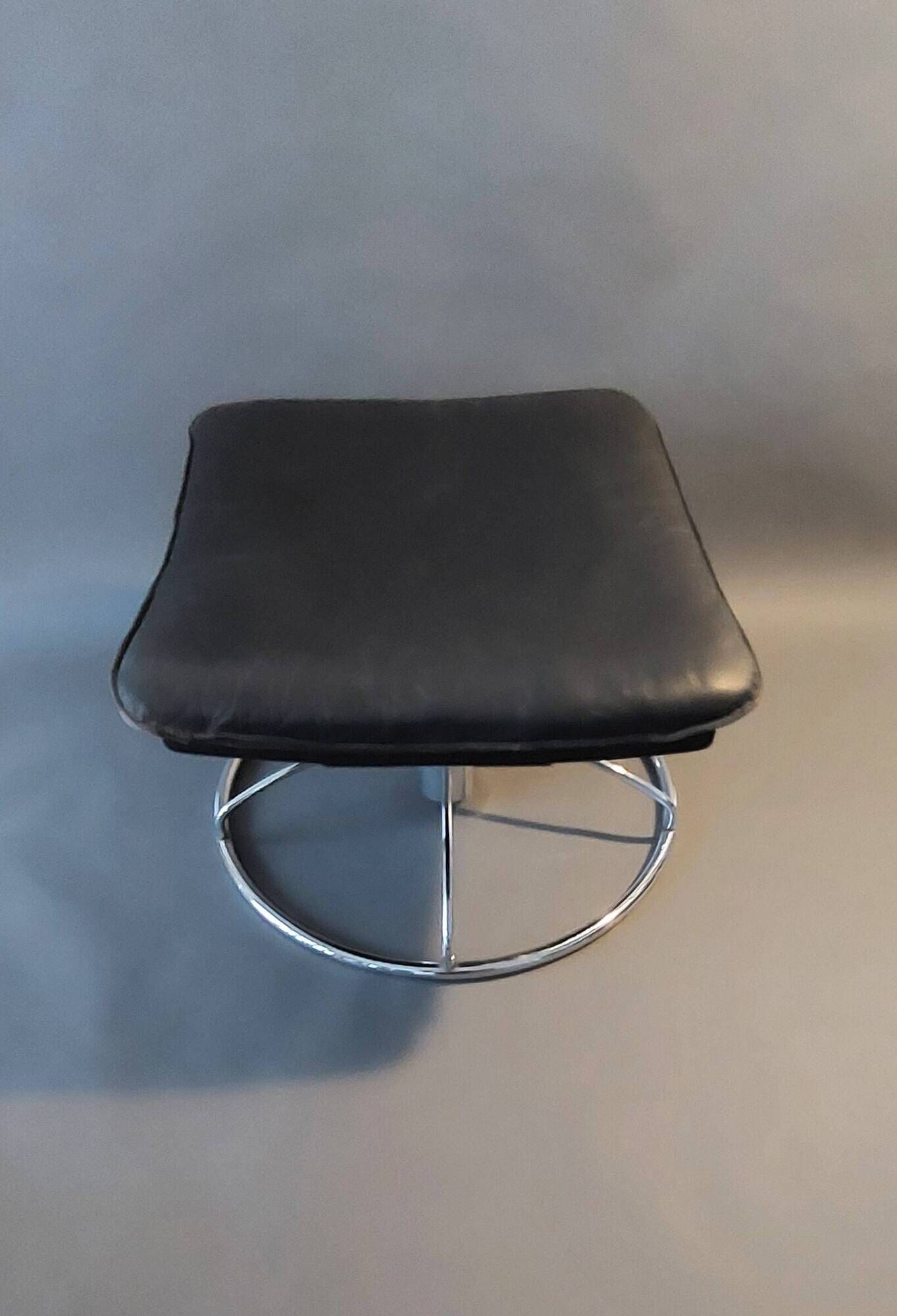 Vintage black leather ottoman by Ake Fribytter for Nelo Möbel, Sweden 1970s.