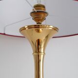 Brass bamboo table lamp by Ingo Maurer with velvet lampshade, 1960