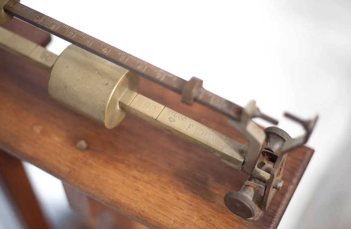 Vintage scale, wood and brass scale, interior decoration, old doctor's scale