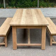 Table à manger de ferme décapée en chêne massif brut 1970 - 210cm