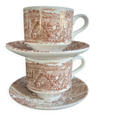 Duo of English Cups & Saucers Broadhurst Ironstone - Hunting Scene
