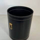 Black leather and brass desk basket