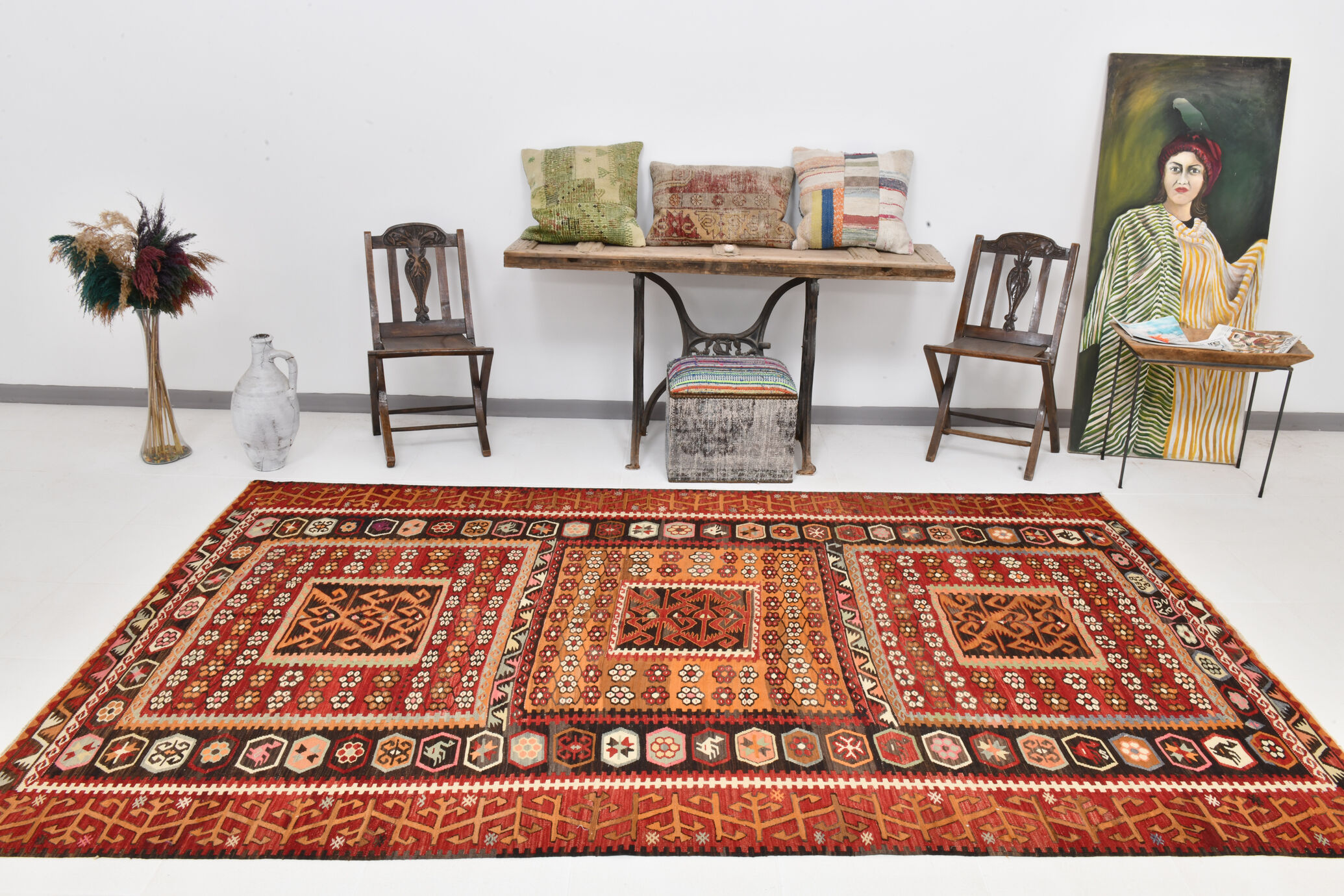 Primitive turkish kilim rug 311x187cm