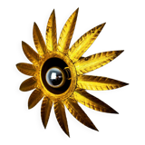 Sun wall lamp by ferro arte, metal and gold leaf, Spain, 1960