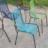 Set of 5 iron and scoubidou chairs from the 50/60s