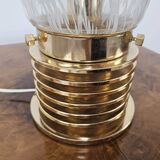 1970s table lamp in worked glass and gold metal