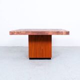 coffee table in copper and teak by heinz lilienthal, 1970s