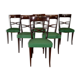 Set of 6 chairs with green seating from the 1950s