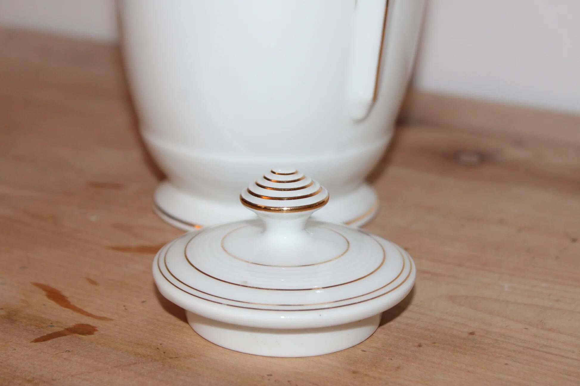 Vintage Art Deco coffee pot in Limoges porcelain by Charles Ahrenfeldt – gold trim.