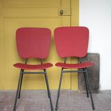 Pair of wooden and faux leather chairs from the 1950s, vintage chairs, retro.