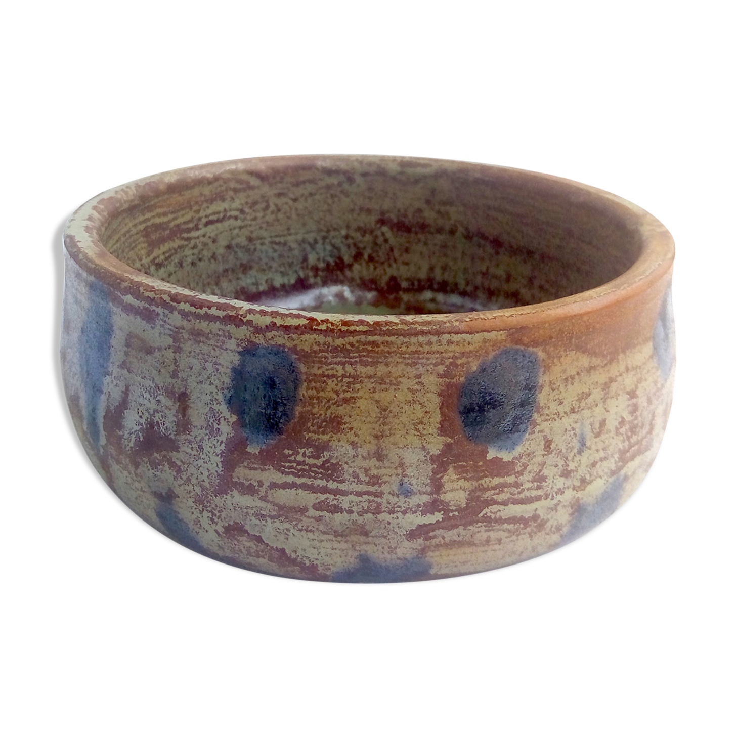 Rustic blue-spotted sandstone bowl