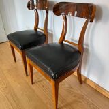 Set of Biedermeier Shovel Chairs in Walnut & Black Leather, Austria, 1820s