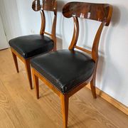Set of Biedermeier Shovel Chairs in Walnut & Black Leather, Austria, 1820s