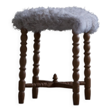 High oak stool, reupholstered in lambswool, Danish cabinetmaker, 1950s.