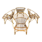 4 Fauteuils de jardin vintage rotin corbeille 1950/ 1960