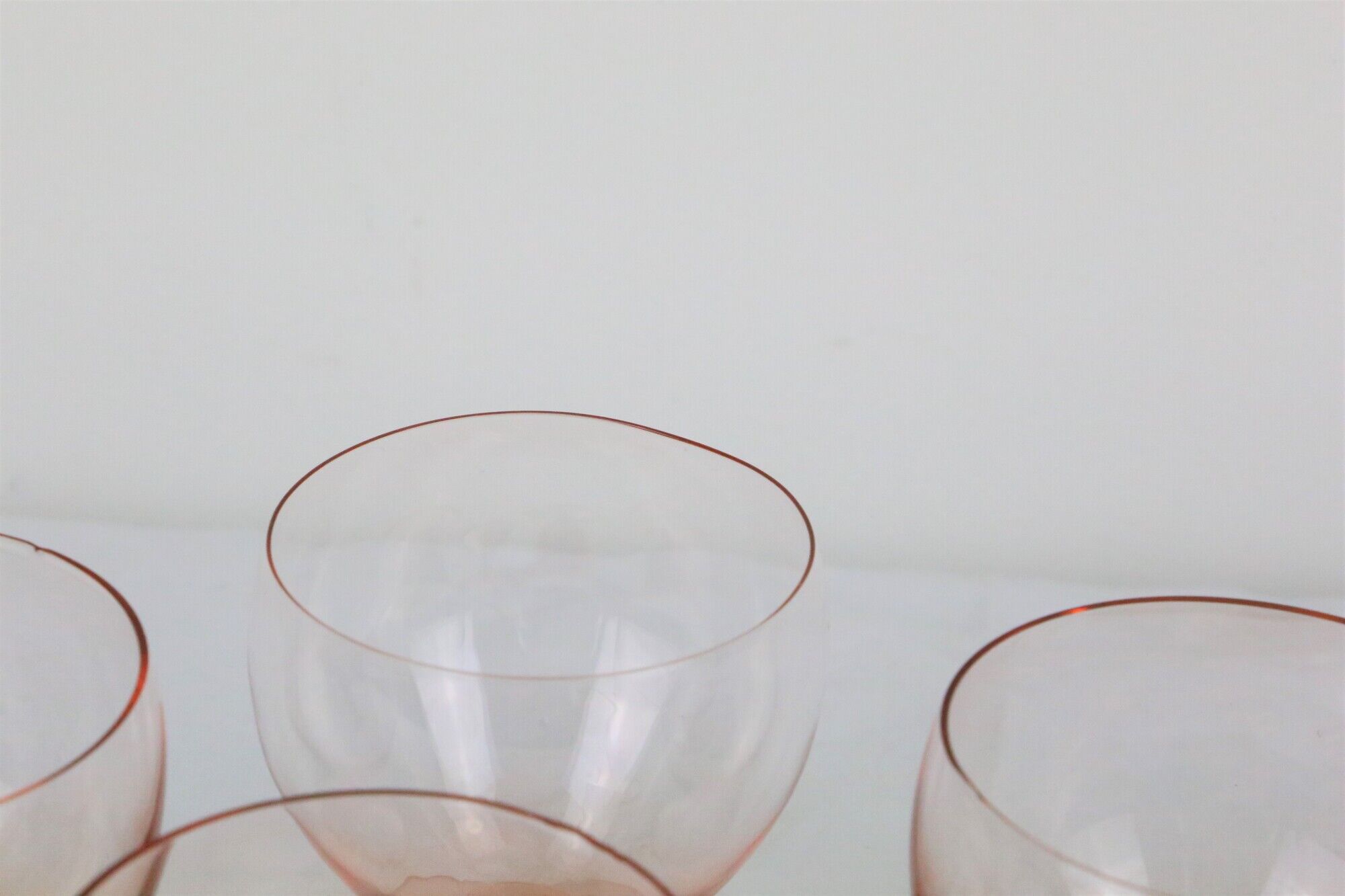 Set of 6 walking glasses in pink crystal, vintage, 1950, mid century