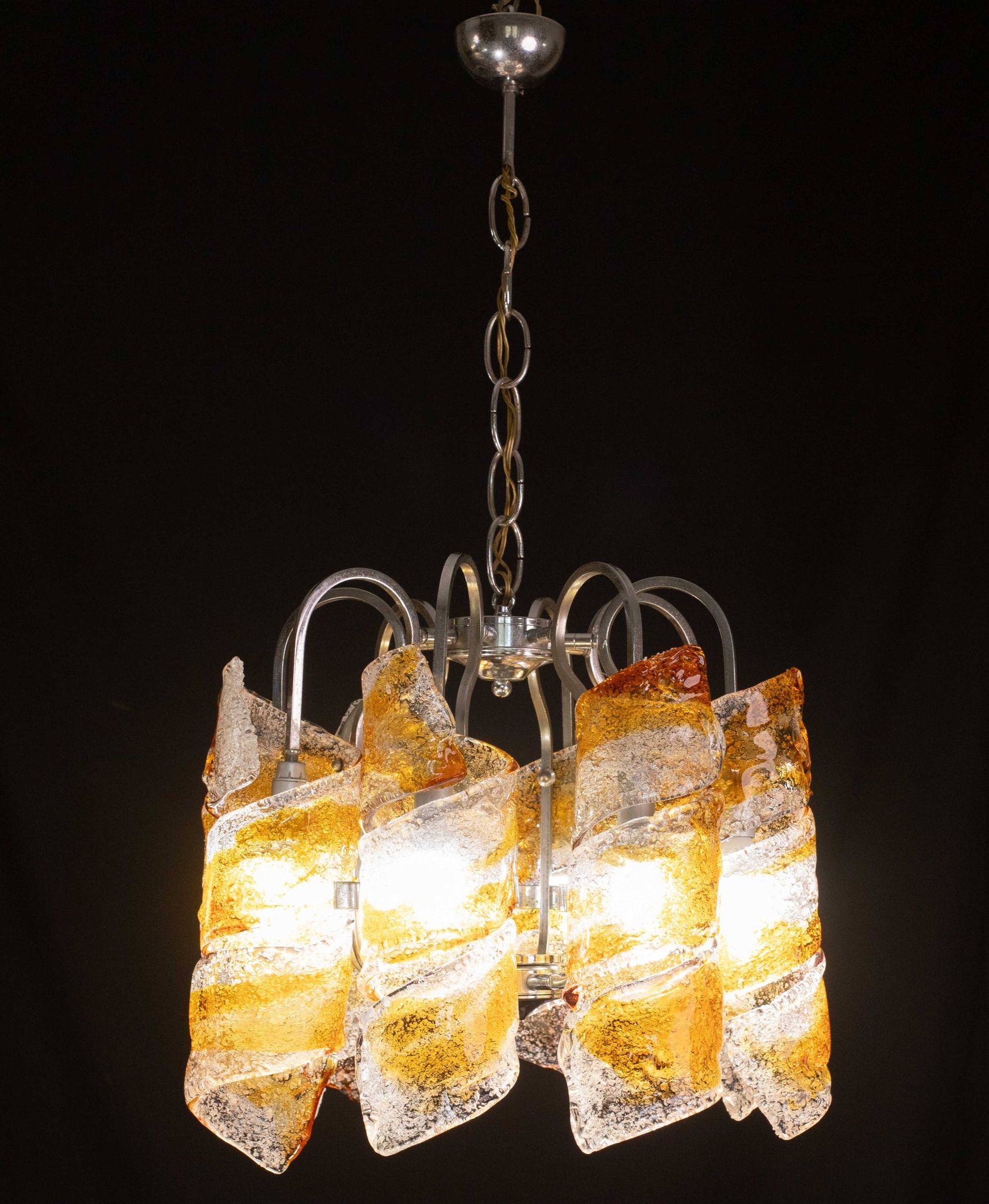 Italian Design "Twisters" Round Chandelier by Mazzega, 1970