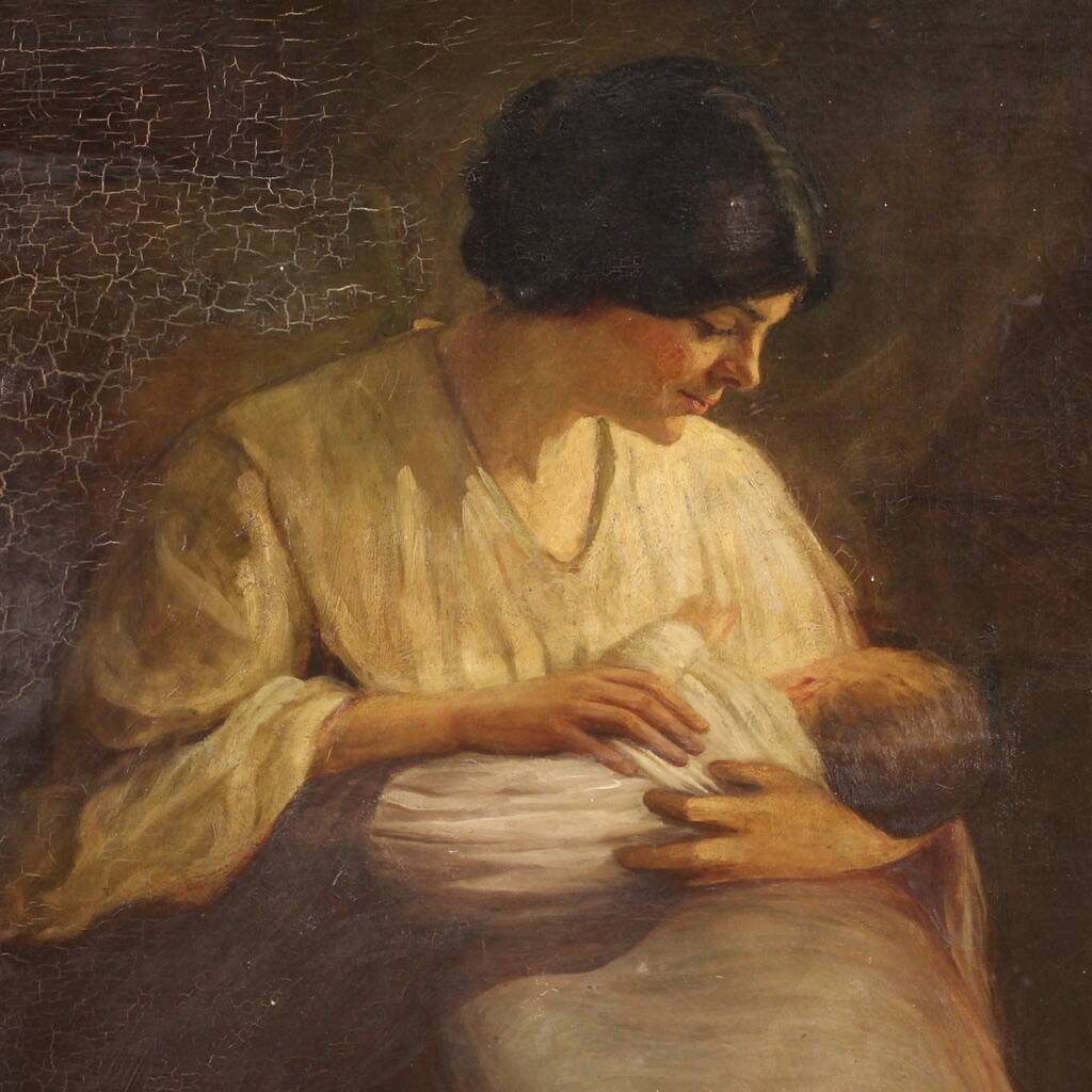 Spanish painting of an interior scene from the 20th century