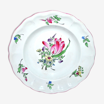Assiette creuse Lunéville Keller&Guérin - Modèle Réverbère fleuris Tulipe