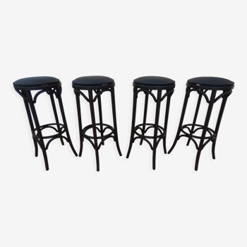 4 professional bistro stools with black imitation top in solid curved wood