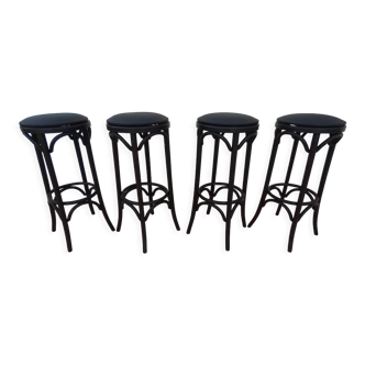 4 professional bistro stools with black imitation top in solid curved wood