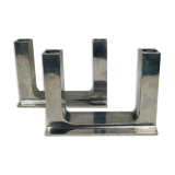 Pair of aluminum design candlesticks