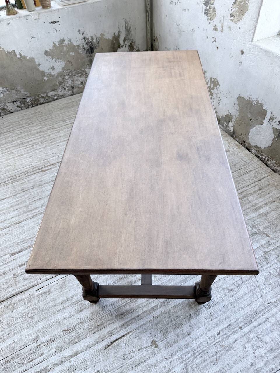 Farm table with turned legs, made of pine and birch, 180cm.