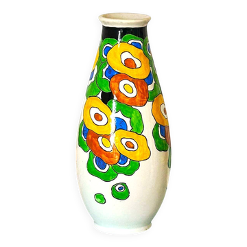 Art déco vase Charles Catteau pour Boch Frères, décor D.1197, Belgique 32cm