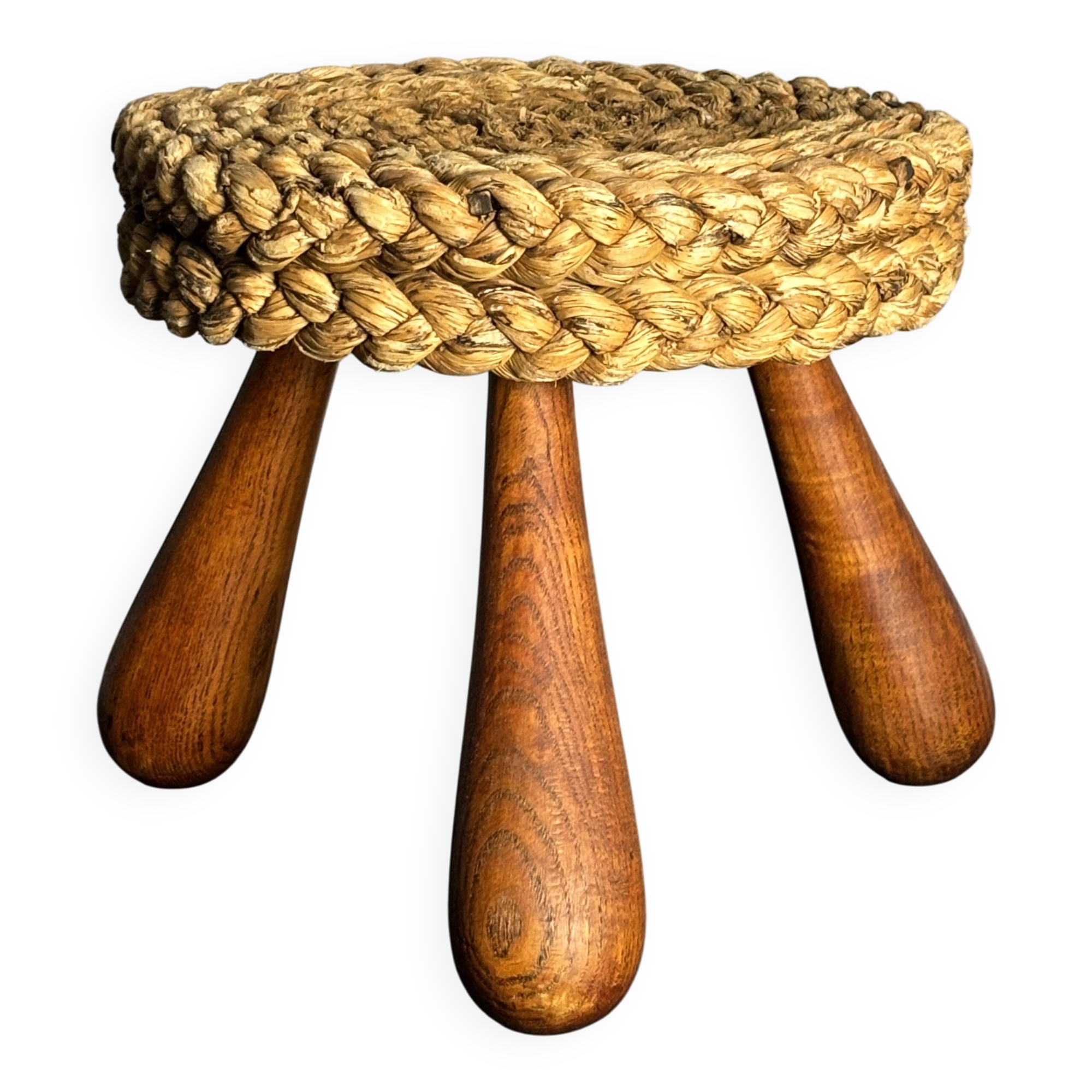 Midcentury French braided rope stool by Audoux & Minet, 1950s