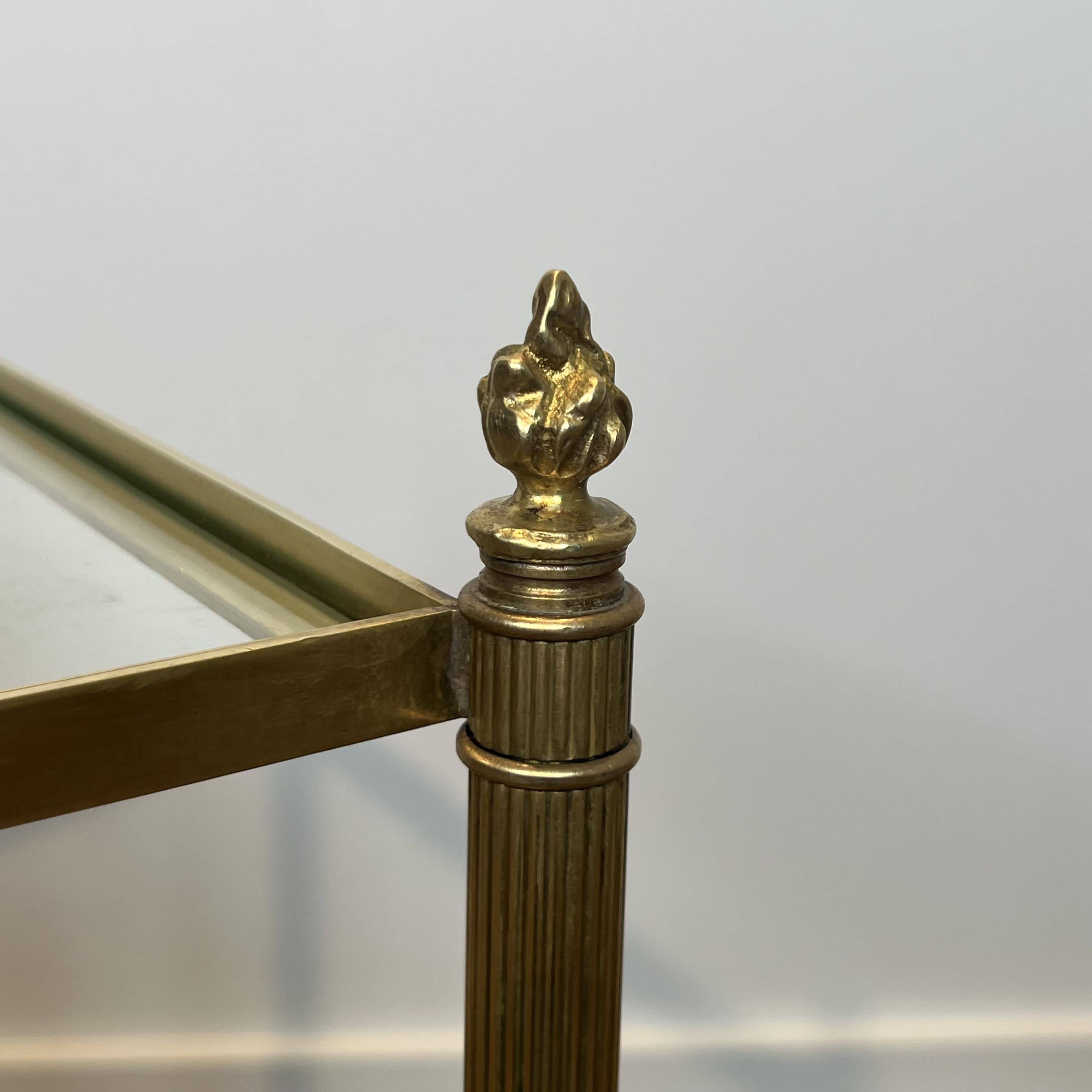 Pair of Side Tables with Two Brass and Glass Tops. Made in France.