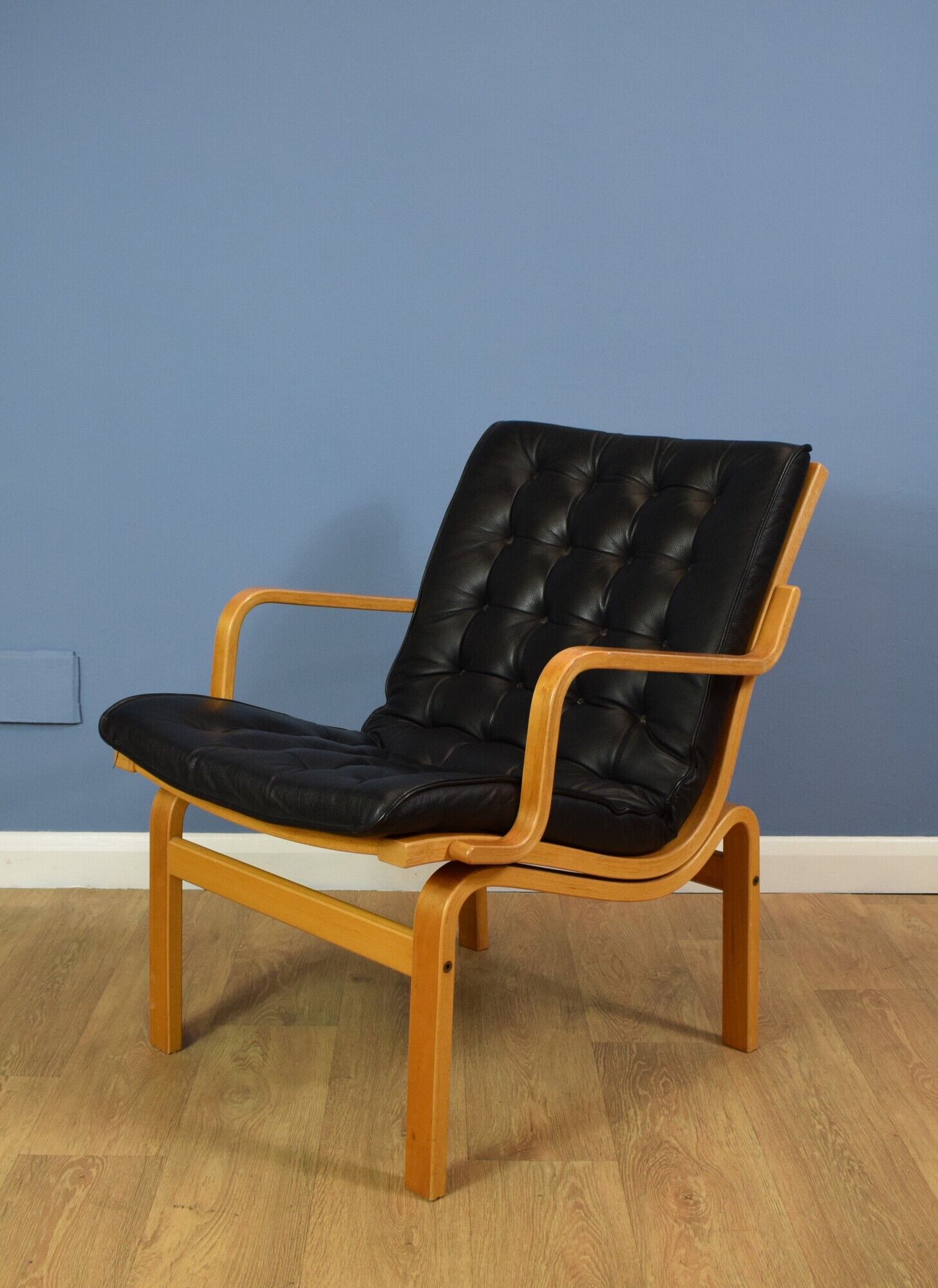 Finn Ostergaard mid century retro condo chair black leather armchair