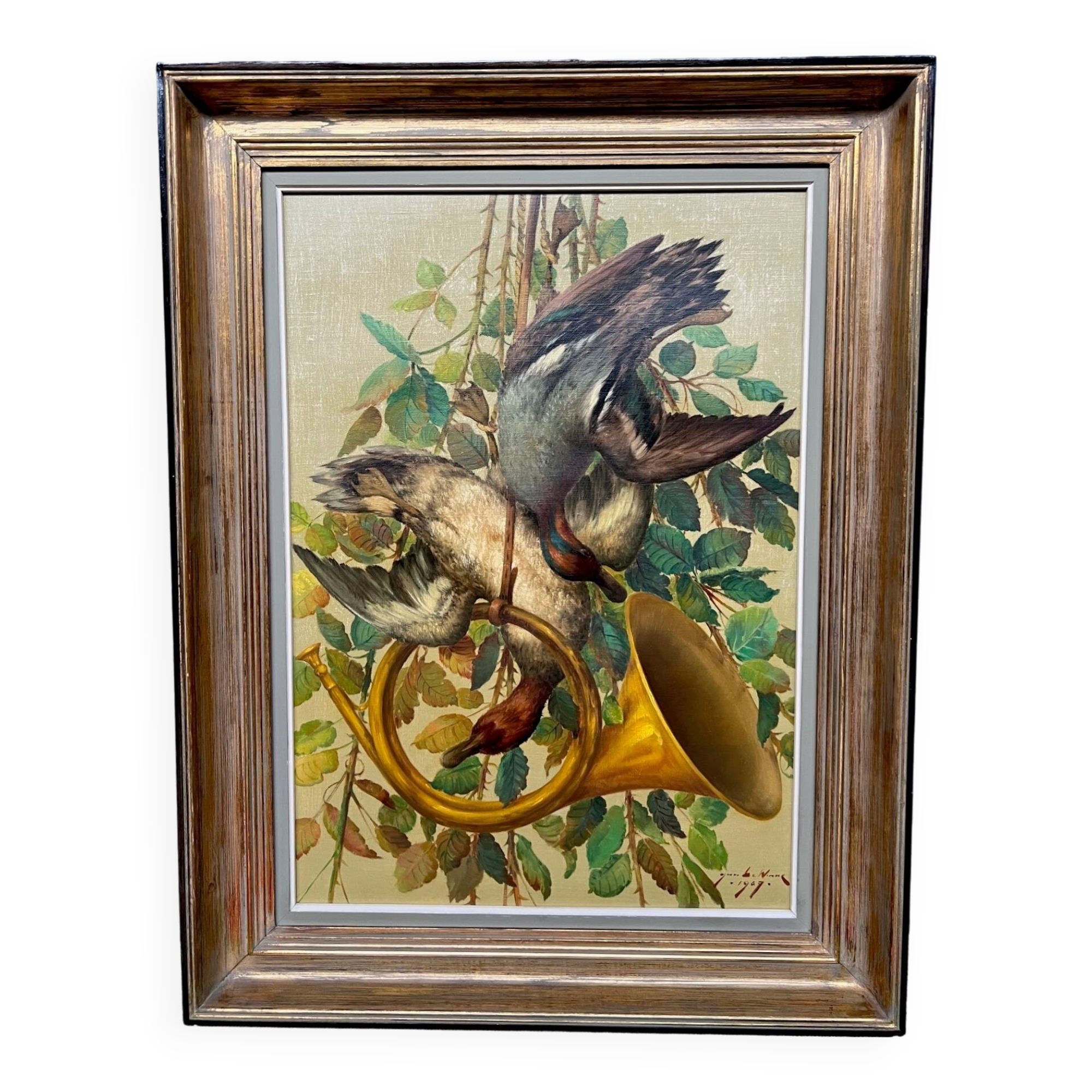 Tableau de style chasse. Huile sur toile.