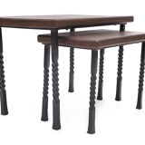 Pair of solid oak trundle tables