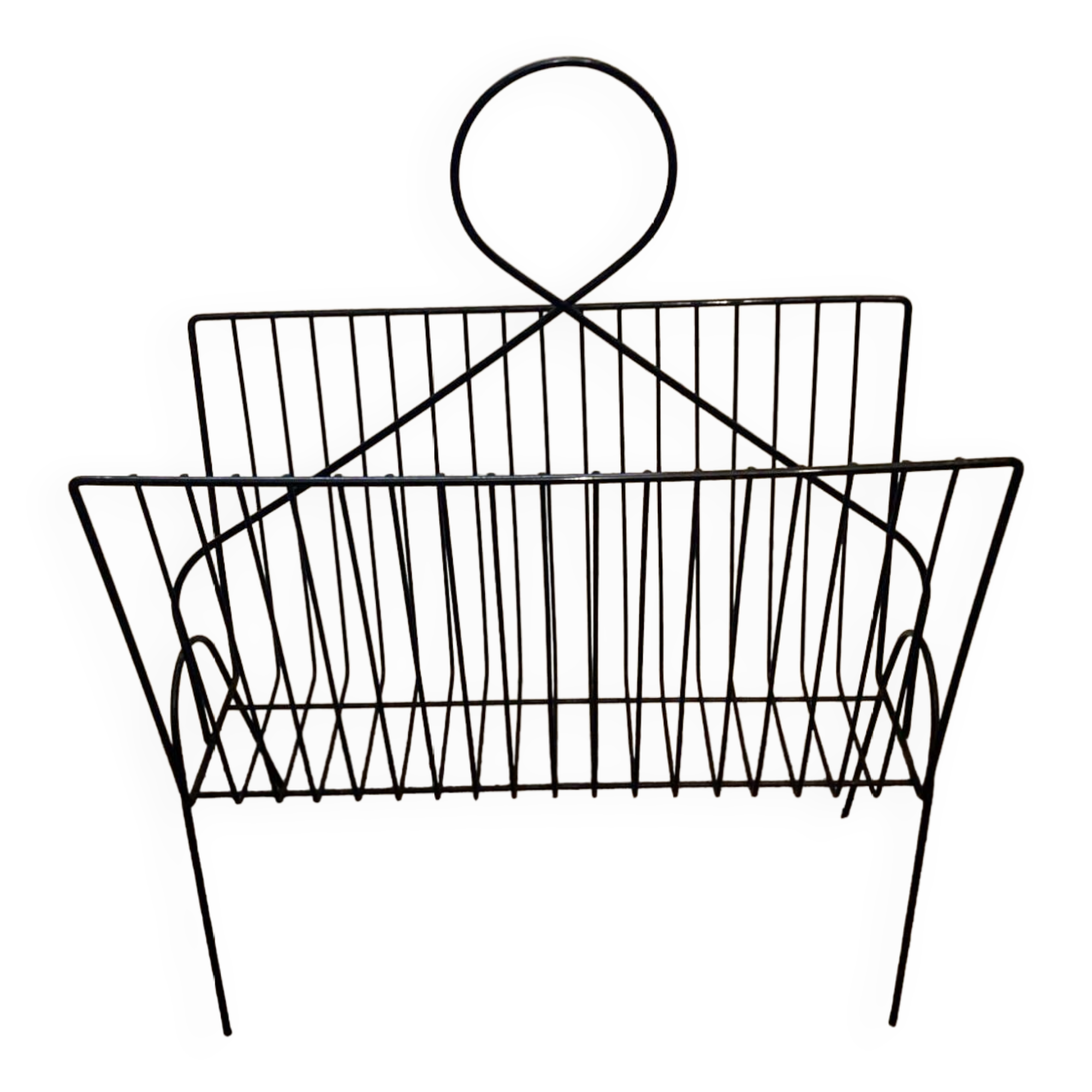 Vintage black wired metal magazine holder