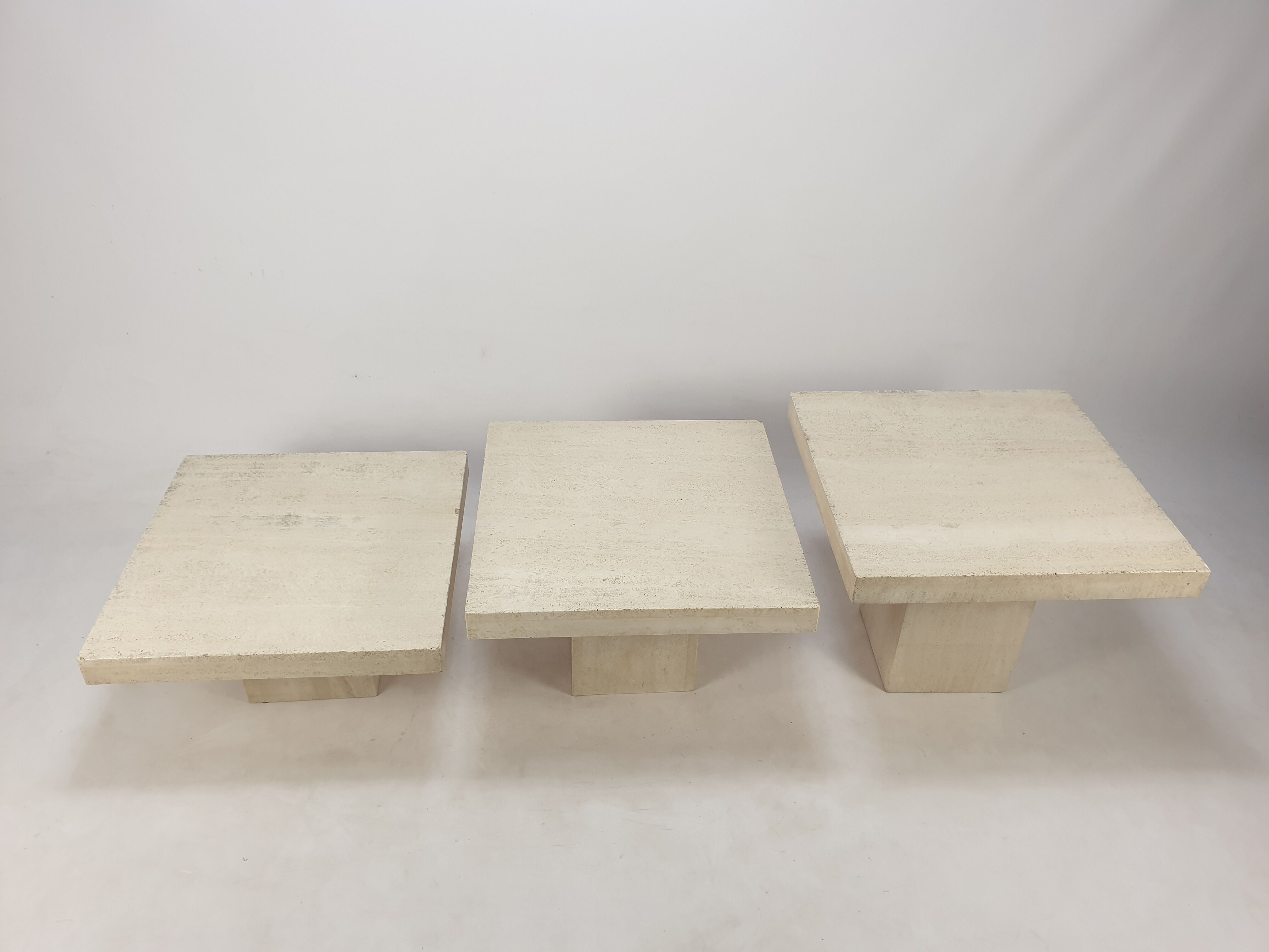Set of 3 Italian Travertine Coffee Tables, 1980s