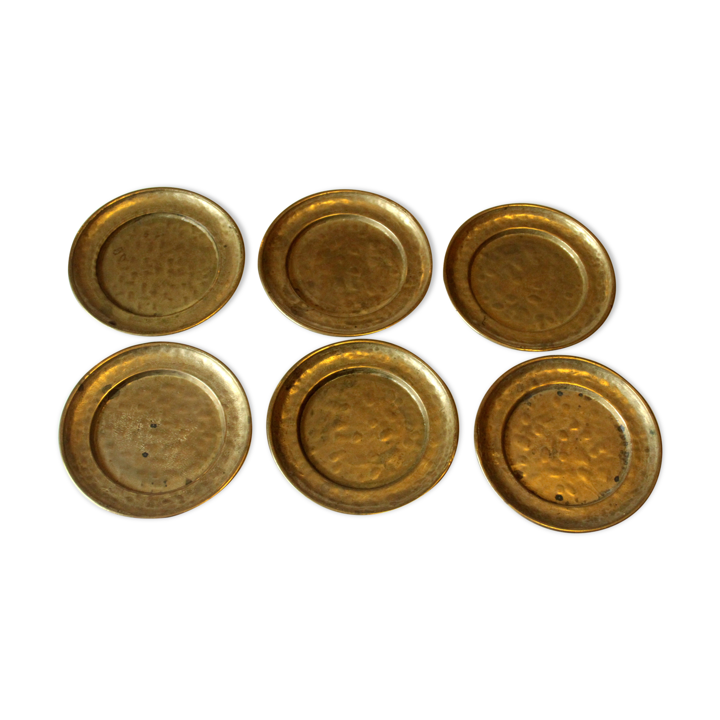 6 solid brass coaster, vintage from the 1950s