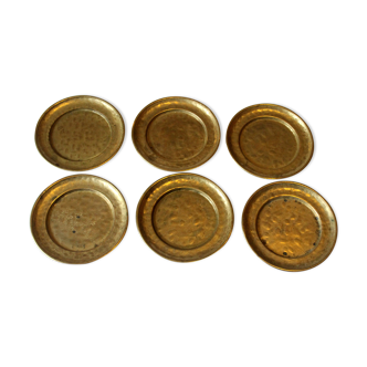 6 solid brass coaster, vintage from the 1950s