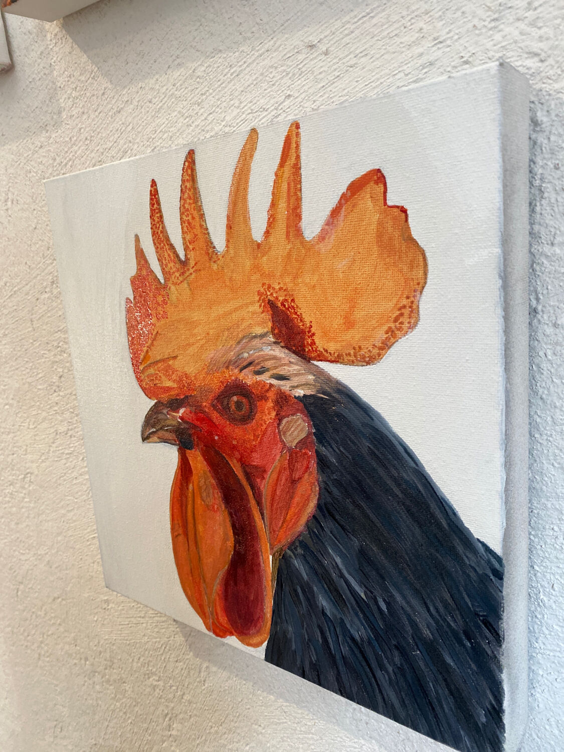 Rooster painting,  oil on canvas / 29 cm