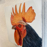 Rooster painting,  oil on canvas / 29 cm