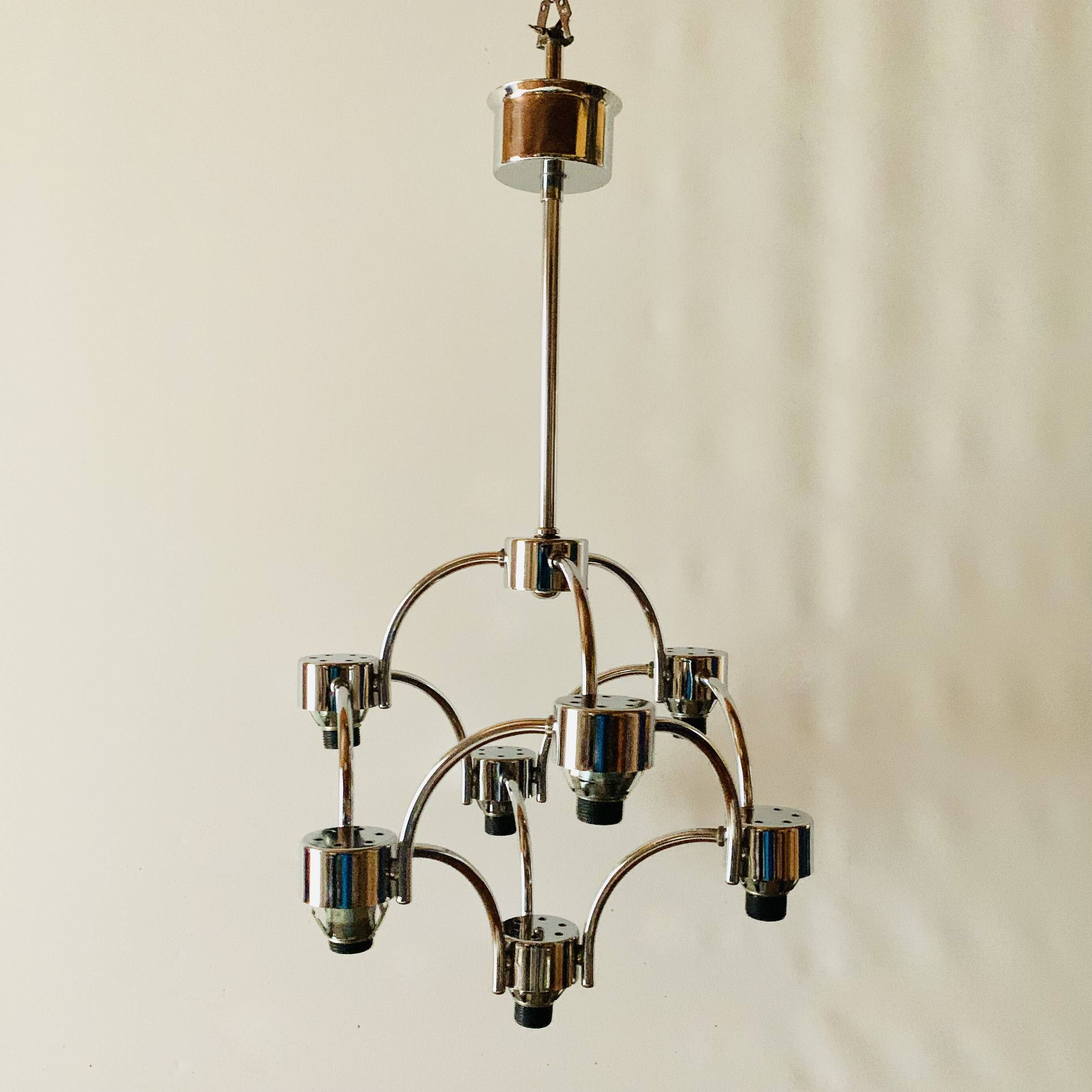 Lustre vintage en métal chromé - Space Age Design - SA Boulanger