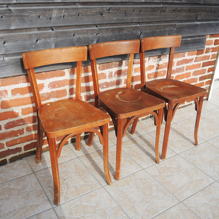 3 old wooden bistro chairs by Baumann