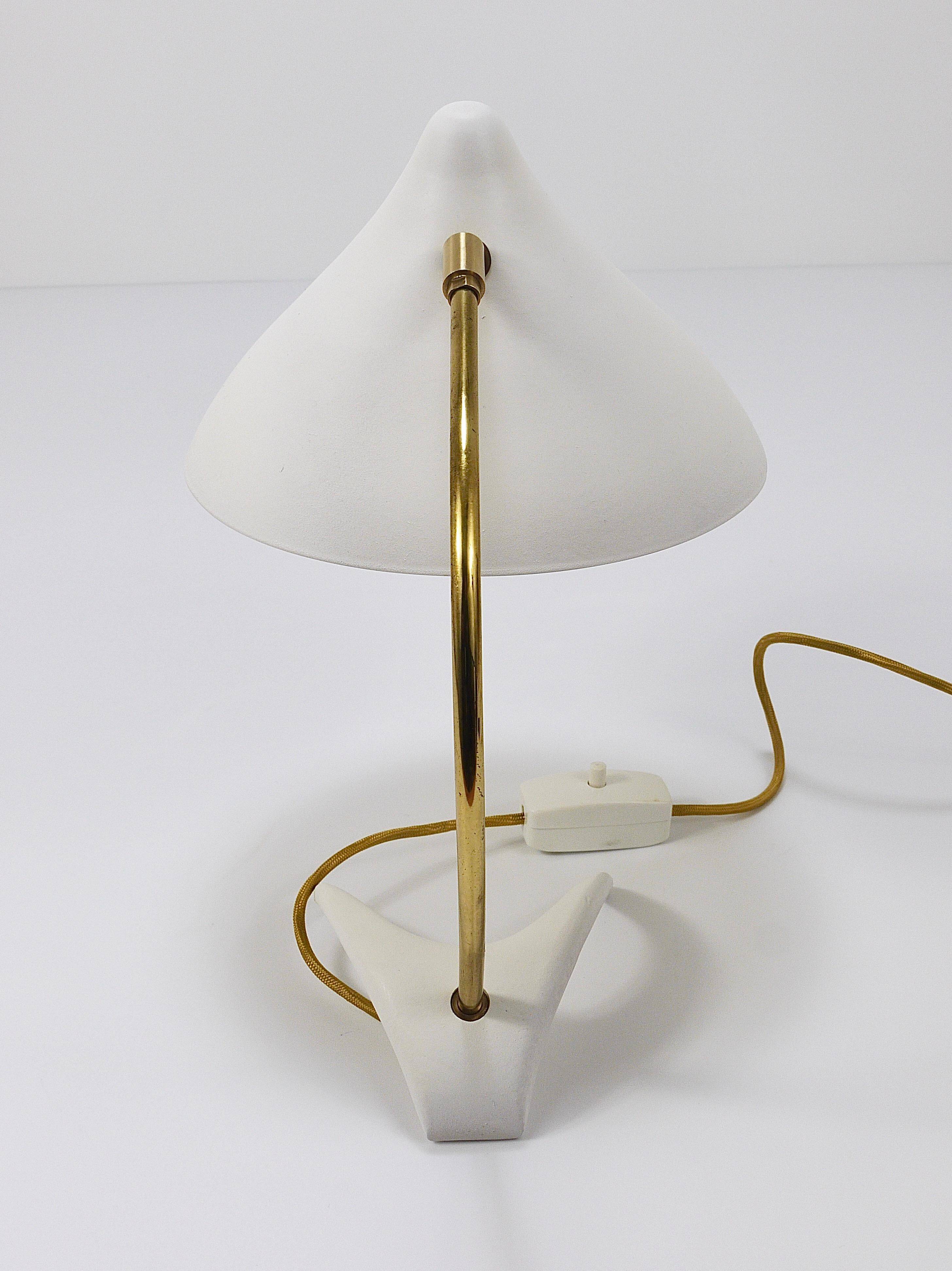 White brass desk or table lamp in the Louis Kalff style from the 1950s.
