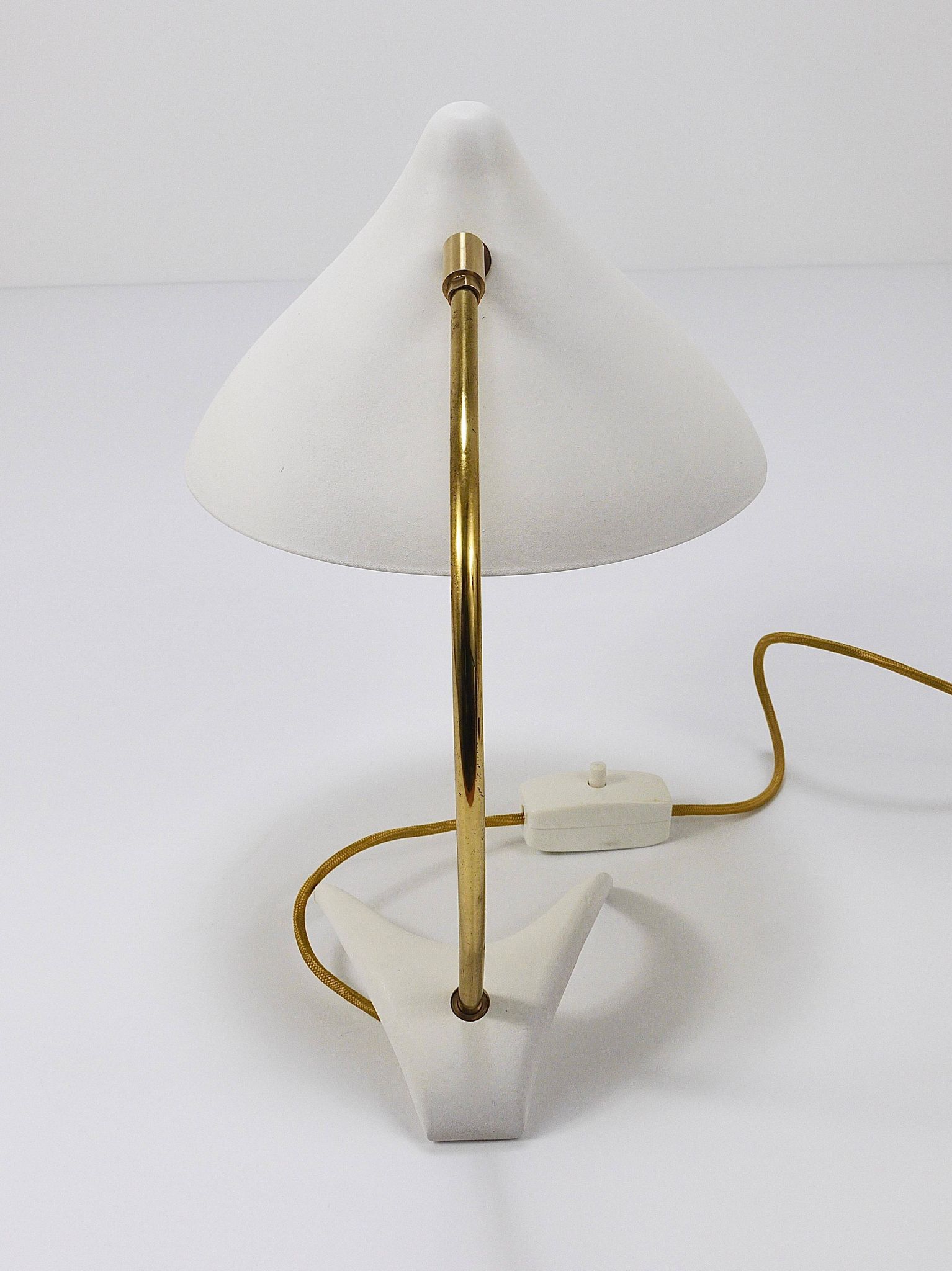 White brass desk or table lamp in the Louis Kalff style from the 1950s.