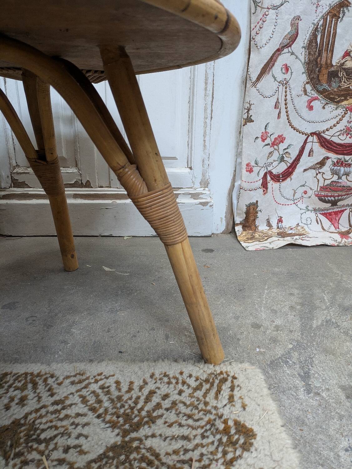 Rattan and glass coffee table