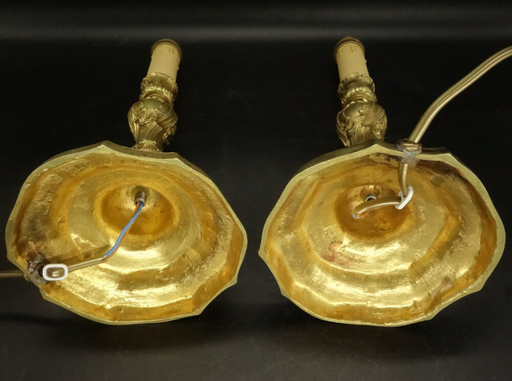Paire de pieds de lampe style Louis XV - bronze doré