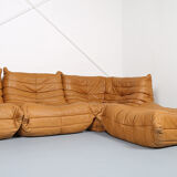 Cognac leather Ligne Roset Togo set from 2010 designed by Michel Ducaroy