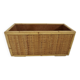 70s woven rattan and bamboo planter