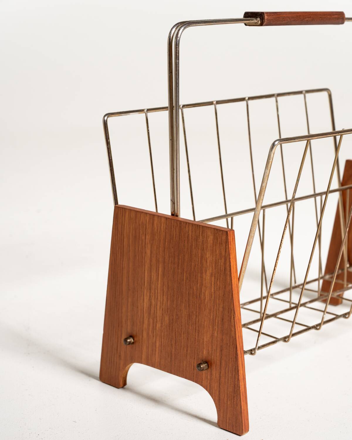 Scandinavian teak and metal magazine rack, 1960s